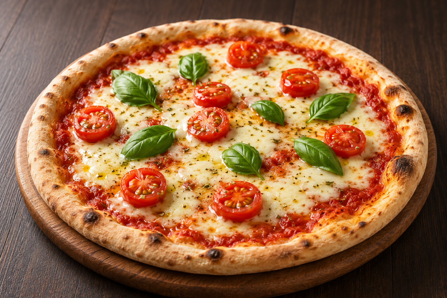 Pizza Margherita mit Tomaten, Mozzarella und frischem Basilikum